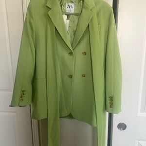 Zara Women's Lime Green Cinched Multi Style Double-Breasted Blazer
